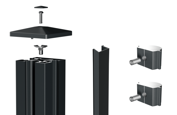 VIDUAL Alu-Anfangs- u. Endpfosten zum Aufdübeln, H=1,6 m RAL 7016 FS